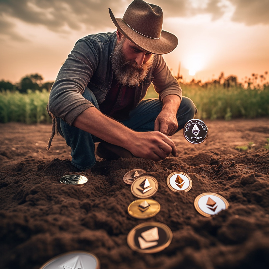Crypto yield farming ETH coins.